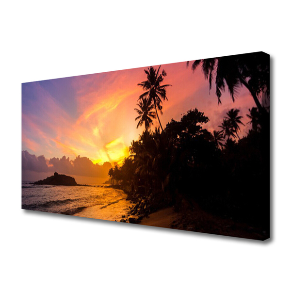 Fototryck canvas Sea Sun Palmträd Landskap