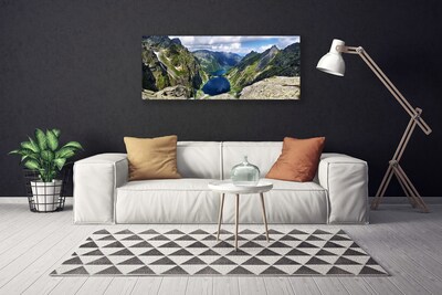 Fototryck canvas Mountains Valley Lake Peaks