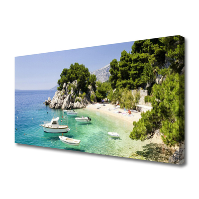 Fototryck canvas Sea Beach Rocks Boats