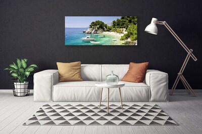 Fototryck canvas Sea Beach Rocks Boats