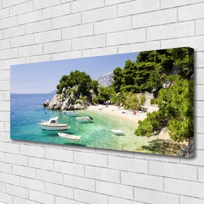 Fototryck canvas Sea Beach Rocks Boats