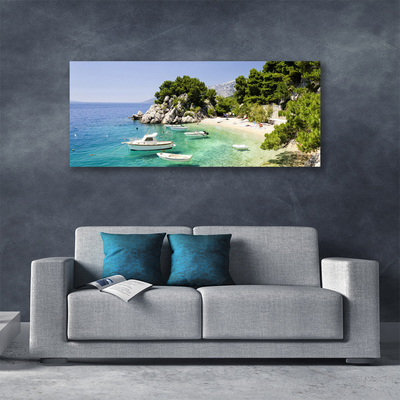 Fototryck canvas Sea Beach Rocks Boats