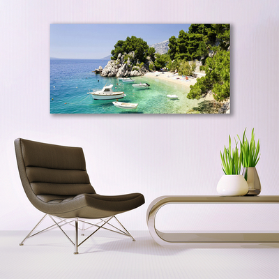 Fototryck canvas Sea Beach Rocks Boats