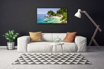 Fototryck canvas Sea Beach Rocks Boats