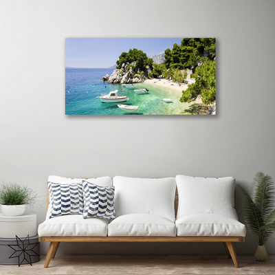 Fototryck canvas Sea Beach Rocks Boats