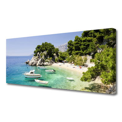 Fototryck canvas Sea Beach Rocks Boats