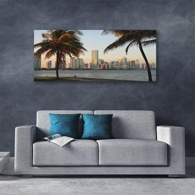 Foto på canvas Palmträd Tropics City Sea