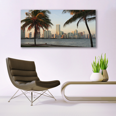 Foto på canvas Palmträd Tropics City Sea