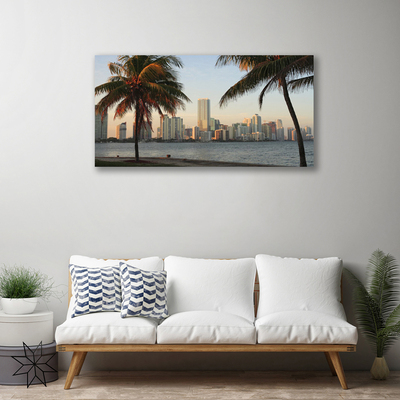 Foto på canvas Palmträd Tropics City Sea