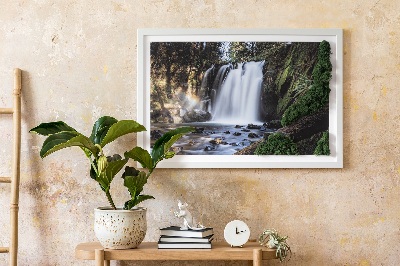 Mossbild Ett vattenfall omgivet av träd