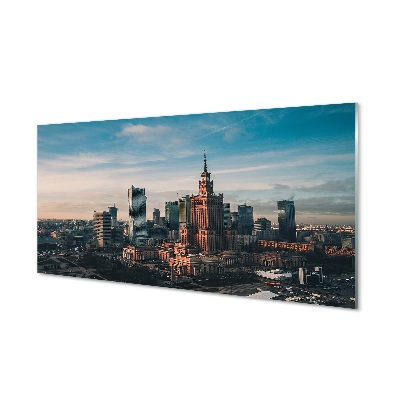 Fototryck på glas Warszawa skyskrapor panorama soluppgång