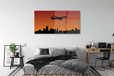 Glasbild Flygplan solnedgång och himmel