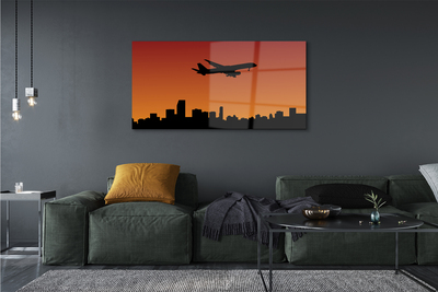 Glasbild Flygplan solnedgång och himmel