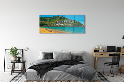 Glas bild Spanien Beach berg stad