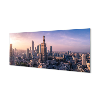 Glas bild Warszawa Sunrise skyskrapor panorama