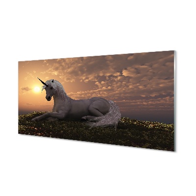 Fototryck på glas Unicorn berg solnedgång