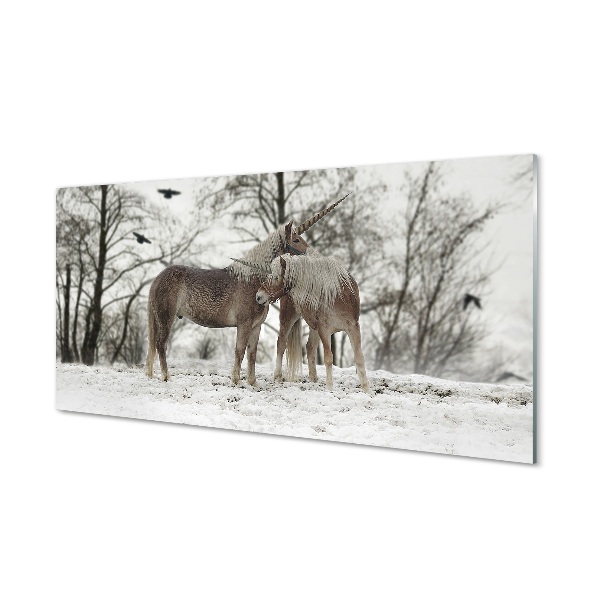 Bild på glas Vinterskog med enhörningar