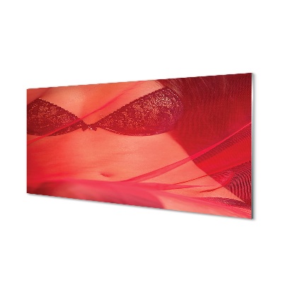 Glasbild Kvinna under röd tyll