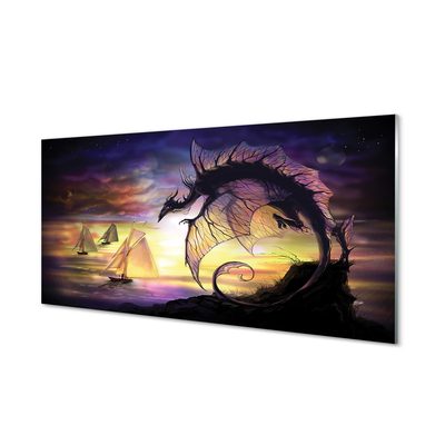 Glasbild Dragon havet fartyg moln