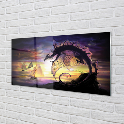 Glasbild Dragon havet fartyg moln