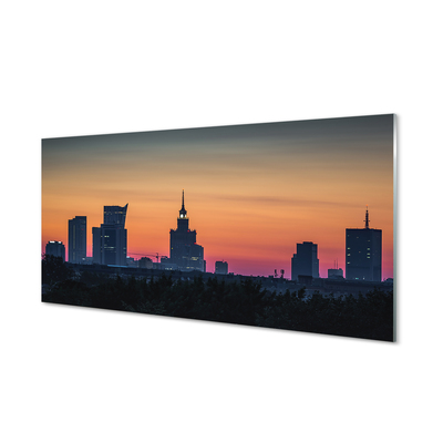 Glas bild Warszawa solnedgång panorama