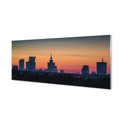 Glas bild Warszawa solnedgång panorama