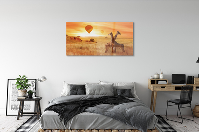 Glasbild Giraff himmel ballonger