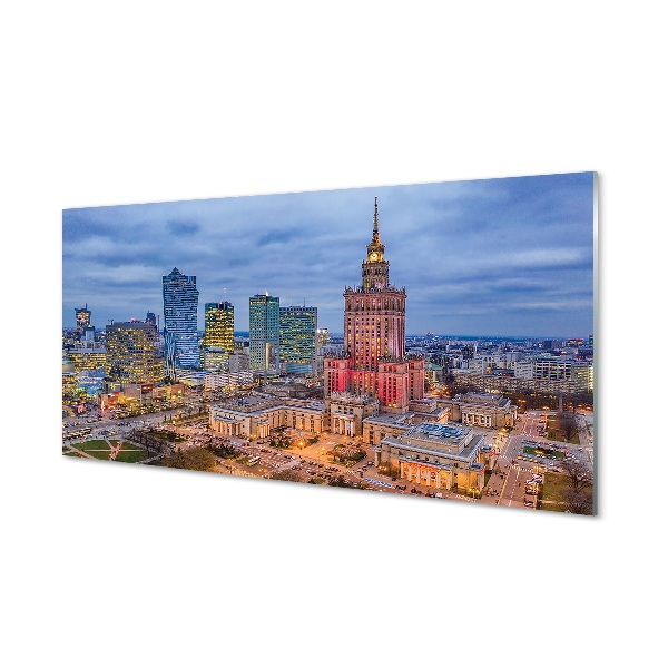Glastavla Warszawa Panorama solnedgång