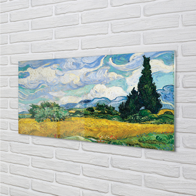 Glas tavla Vetefält med cypresser - Vincent van Gogh