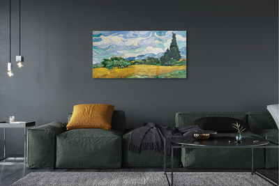Glas tavla Vetefält med cypresser - Vincent van Gogh