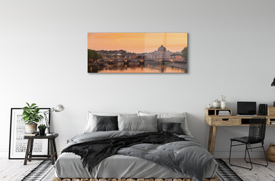 Glas bild Rom Solnedgång överbryggar flodbyggnader