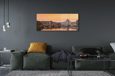 Glas bild Rom Solnedgång överbryggar flodbyggnader