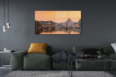 Glas bild Rom Solnedgång överbryggar flodbyggnader