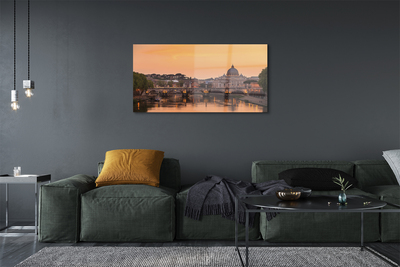 Glas bild Rom Solnedgång överbryggar flodbyggnader