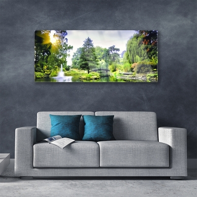 Glasbild Skogsvattenfall Sun Natur
