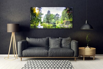 Glasbild Skogsvattenfall Sun Natur