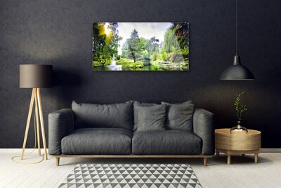 Glasbild Skogsvattenfall Sun Natur