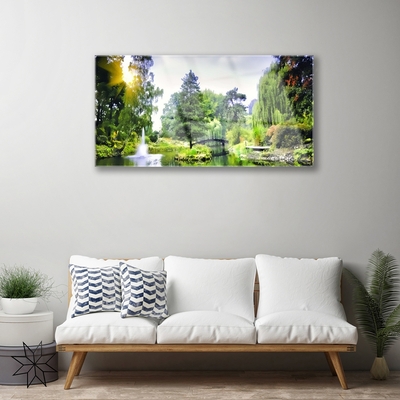 Glasbild Skogsvattenfall Sun Natur