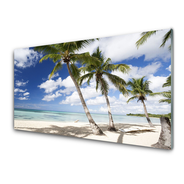 Glas bild Sea Beach Palm Tree Landskap