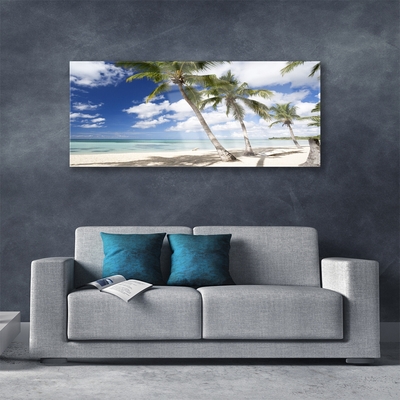 Glas bild Sea Beach Palm Tree Landskap