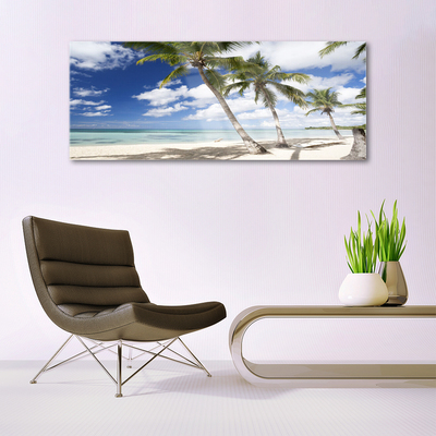 Glas bild Sea Beach Palm Tree Landskap