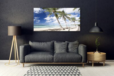 Glas bild Sea Beach Palm Tree Landskap