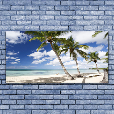 Glas bild Sea Beach Palm Tree Landskap