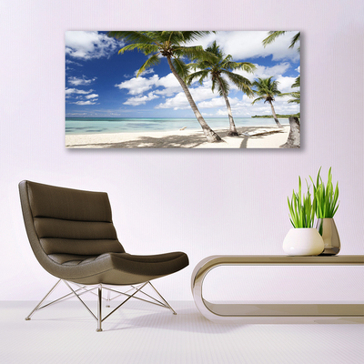 Glas bild Sea Beach Palm Tree Landskap