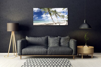 Glas bild Sea Beach Palm Tree Landskap