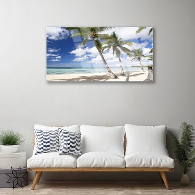 Glas bild Sea Beach Palm Tree Landskap