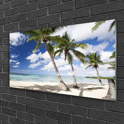 Glas bild Sea Beach Palm Tree Landskap