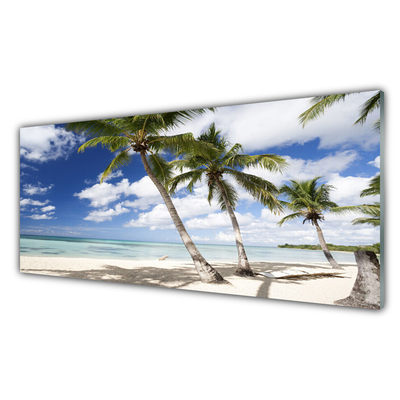 Glas bild Sea Beach Palm Tree Landskap