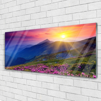 Glas bild Mountain Flower Meadow Landskap