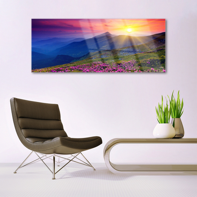 Glas bild Mountain Flower Meadow Landskap